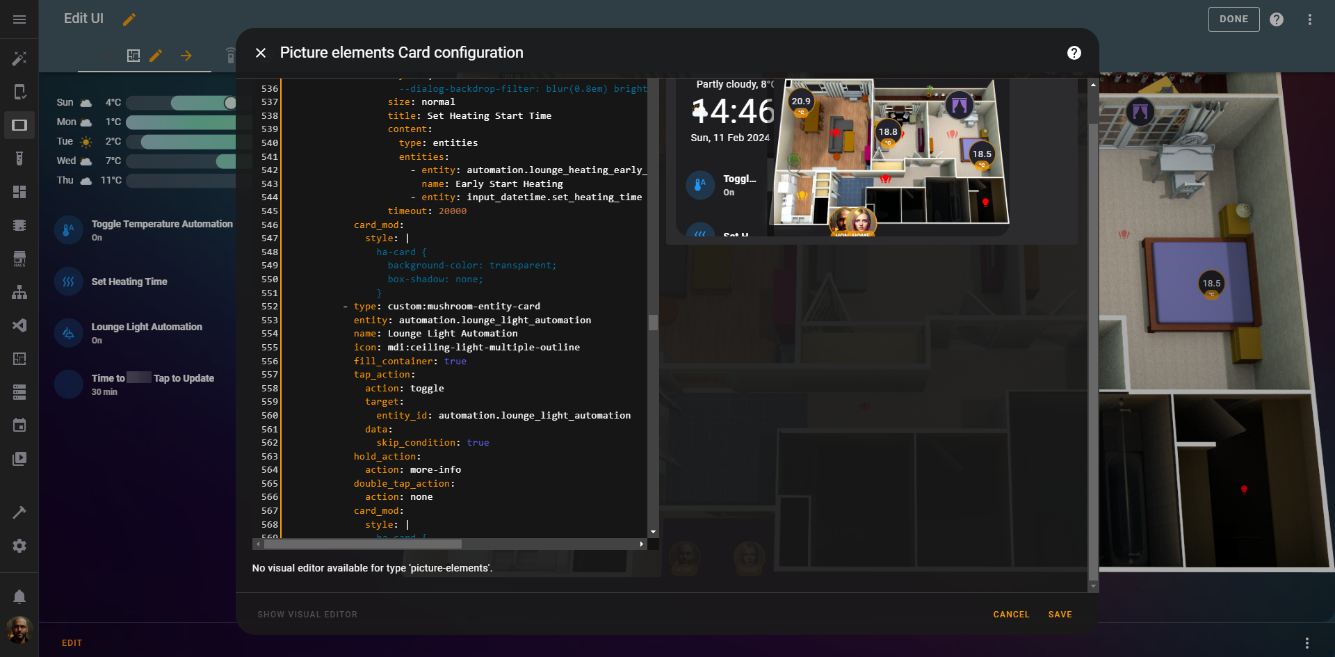 Home Assistant interactive smart home floorplan layout with integrations